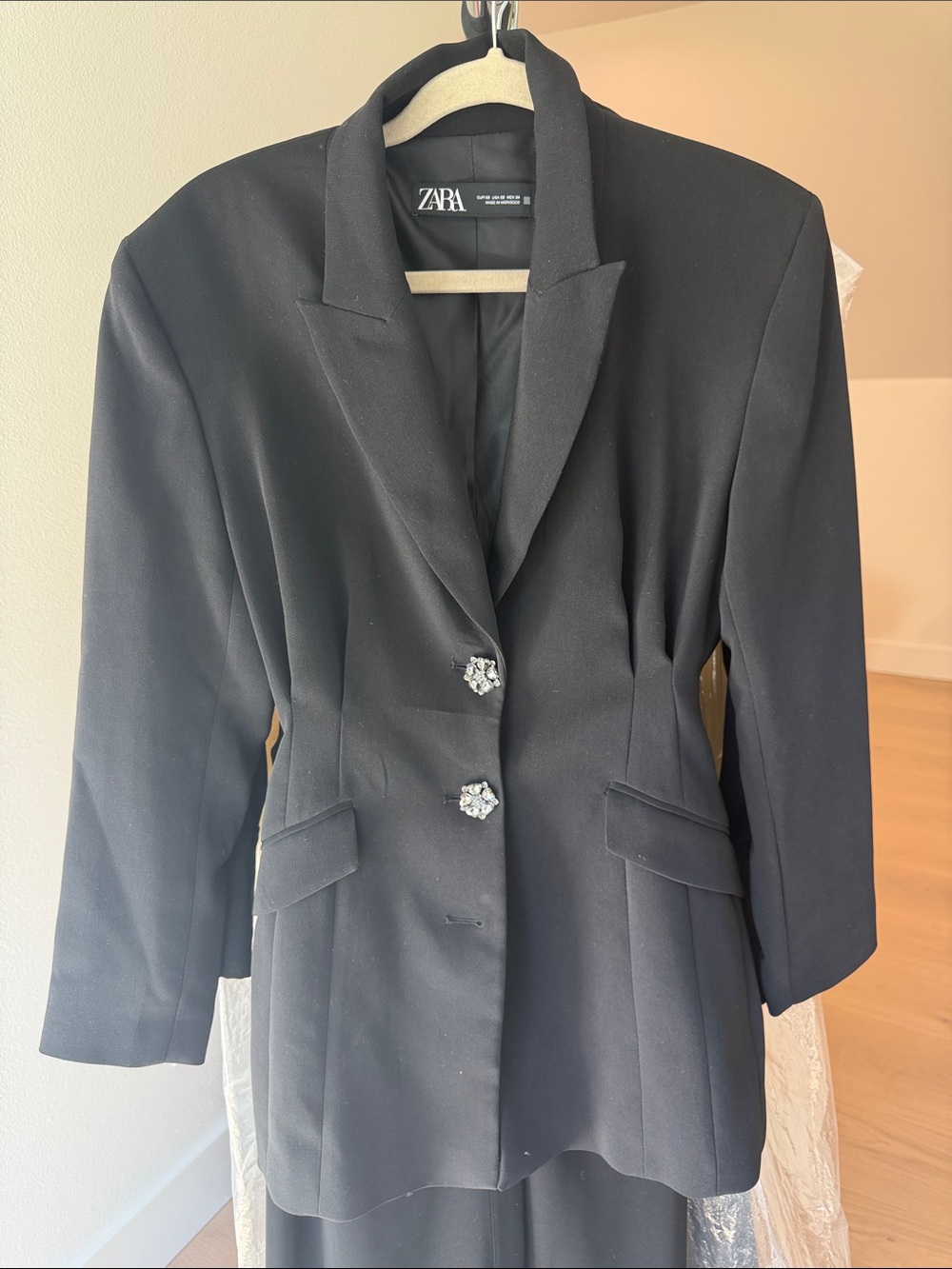 Zara Black Blazer with Decorative Crystal Buttons